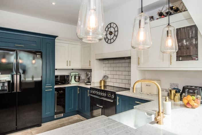 Modern blue and white kitchen