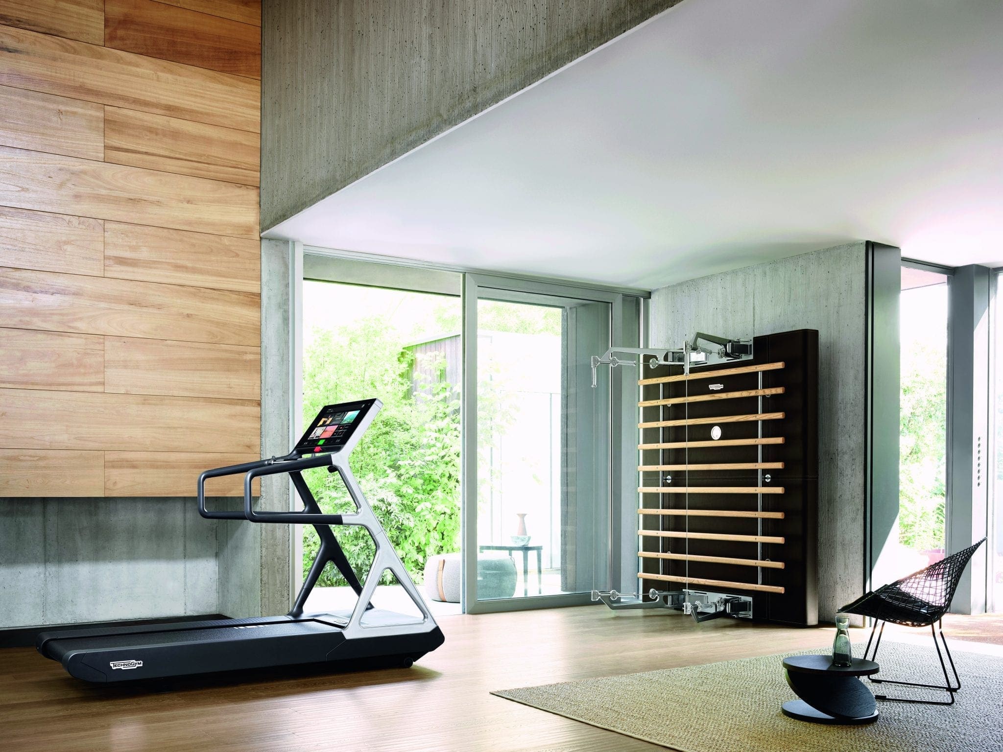 Modern home gym interior with treadmill